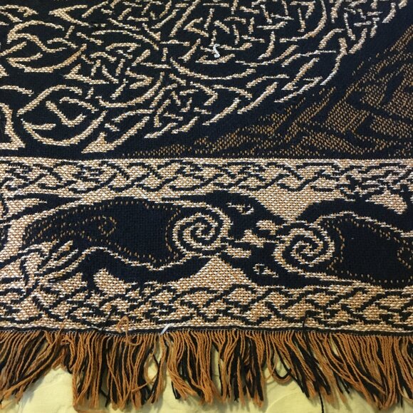 Vintage Celtic Triple Raven Tapestry Afghan Throw by Artist Jen Delyth - Picture 6 of 16